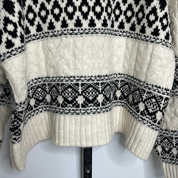 MANGO Women's Jacquard Knitted Sweater White Black Sz XL Fair Isle Cable Knit - Picture 9 of 12